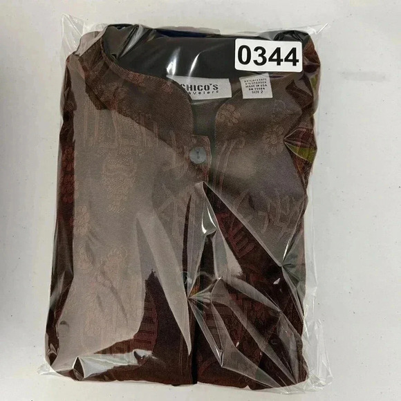 Chicos Travelers Large Mandarin Collar Shirt Vacation Gypsy Boho Thanksgiving - Picture 13 of 14